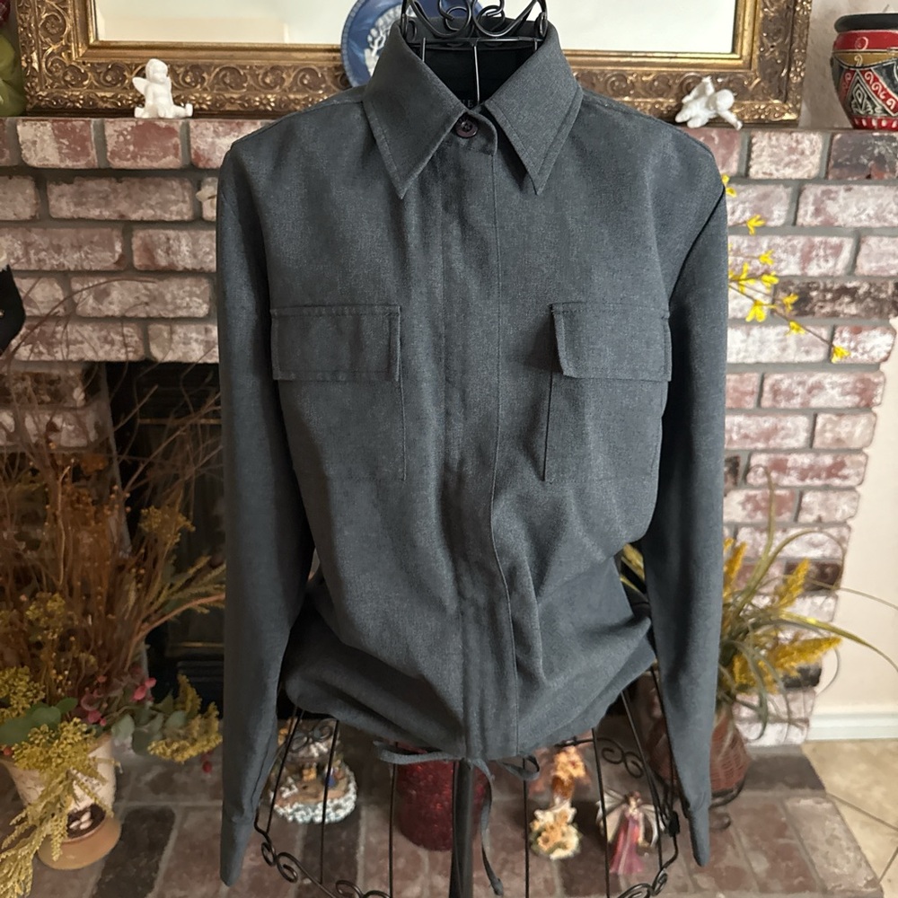 Y2K GUESS Womens Gray Full Zip Shirt Jacket Classic Minimalist Shacket Size M